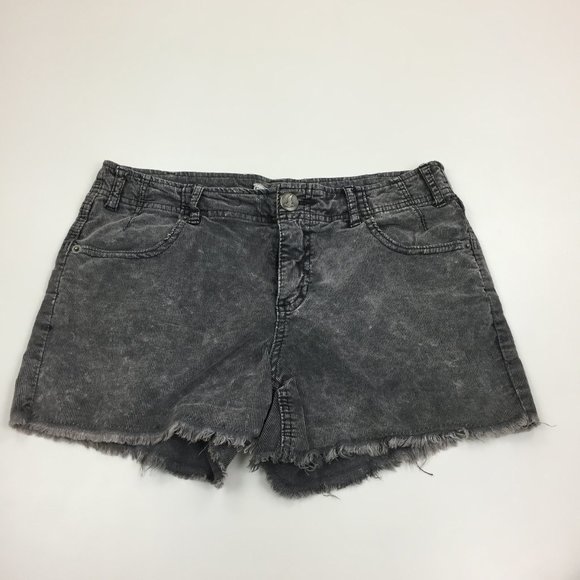 Free People Pants - FREE PEOPLE Dark Gray/Black Raw Edge Hem Logo Hardware Corduroy Shorts